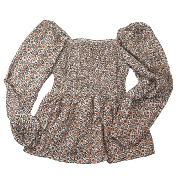 NWT Haydin LA Puff Long Sleeve Smocked Babydoll Top, Square Neck Size Small - Picture 2 of 7